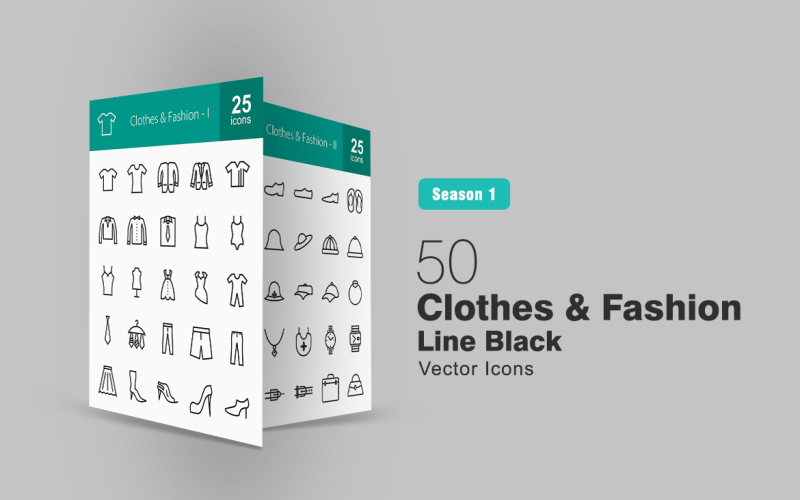 50 Clothes & 时尚线图标集