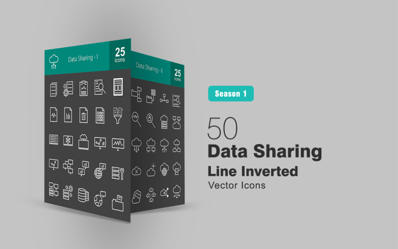50 Data Sharing Line Omgekeerde Icon Set