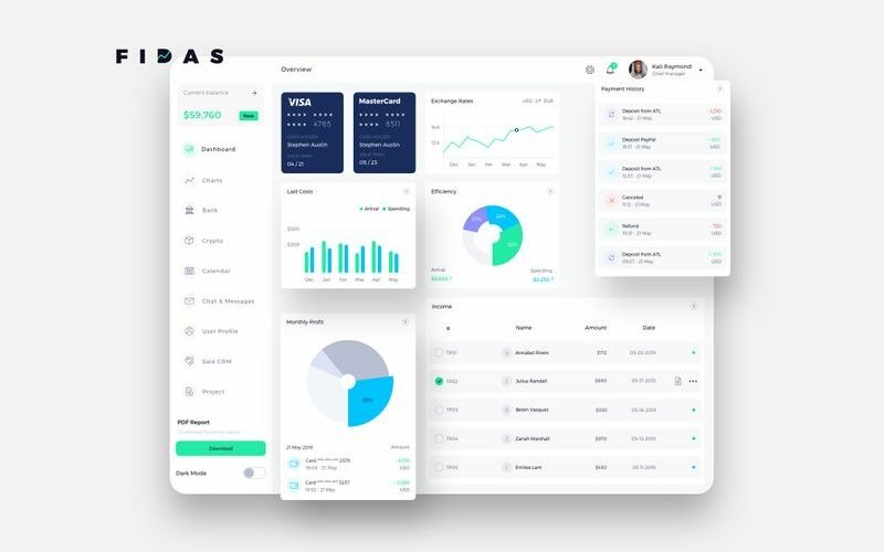 FIDAS Finance Dashboard Ui Light Sketch Template