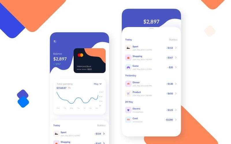 Financiële app UI Kit schets sjabloon