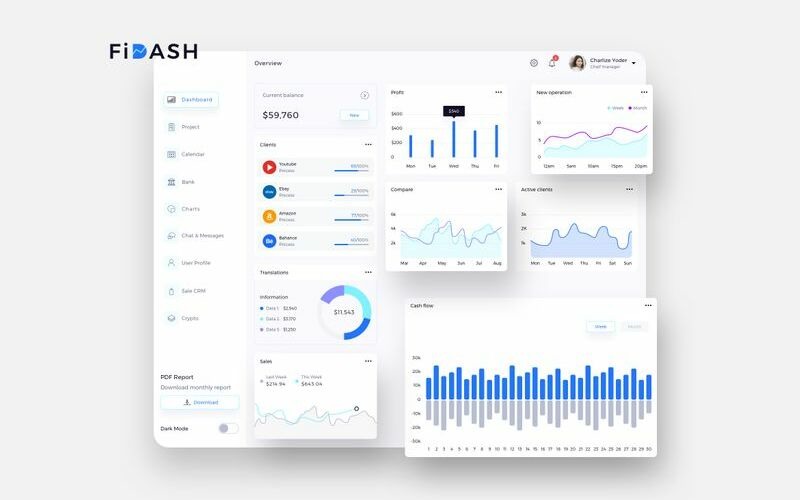 Шаблон эскиза пользовательского интерфейса для панели управления FiDASH Finance