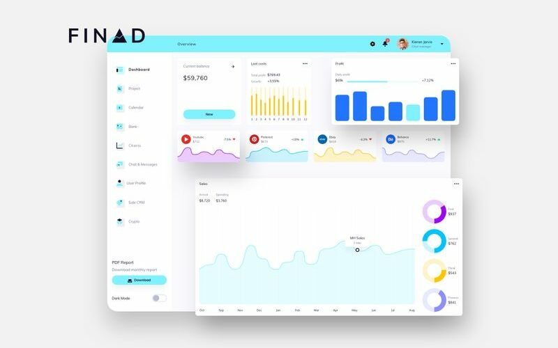 Шаблон эскиза пользовательского интерфейса FINAD Finance Dashboard Light