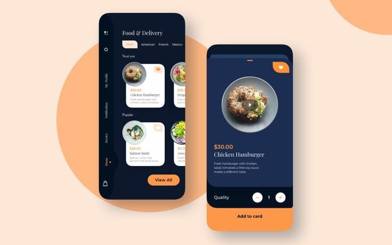 Eten en bezorgen UI Basic Darkmode Sketch Template