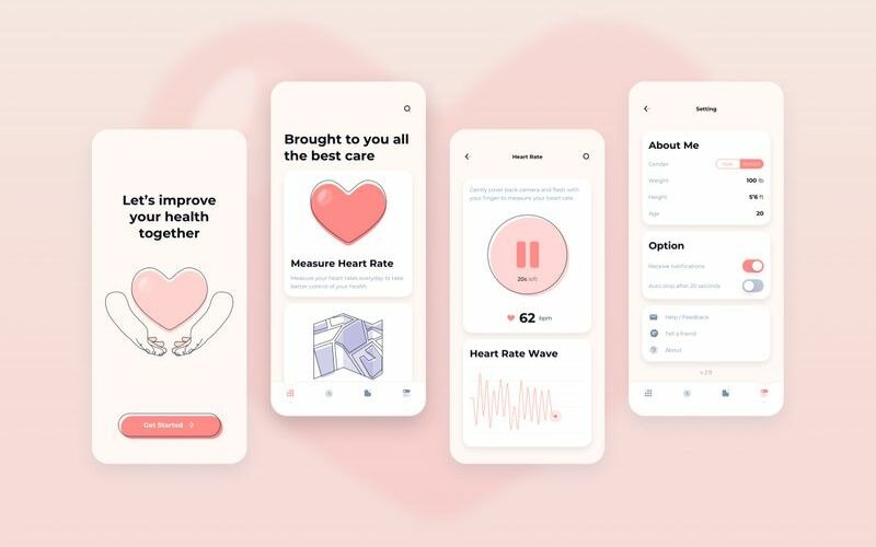 Hartslagmeting UI voor schets-sjabloon voor gezondheidsapplicaties