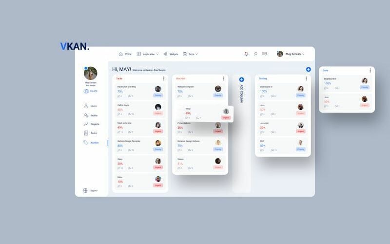 Projekt Kanban Dashboard UI V2 skissmall