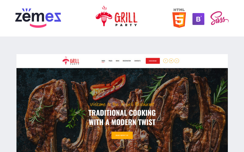 GrillParty - Plantilla para sitio web de restaurante de barbacoa