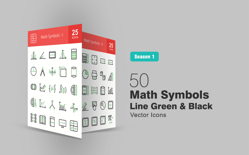 50 wiskundige symbolen lijn groen en zwart pictogramserie