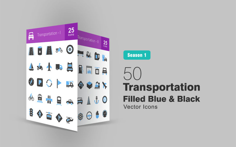 50蓝色的交通工具 & Black Icon Set