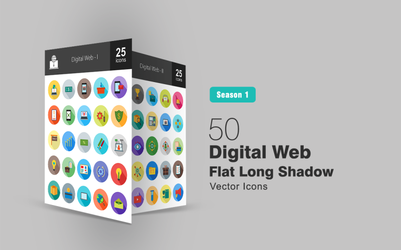 50 digitale web platte lange schaduw pictogramserie