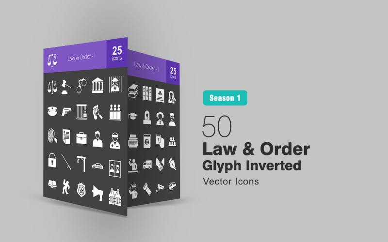 50个法律和秩序字形的倒置图标集