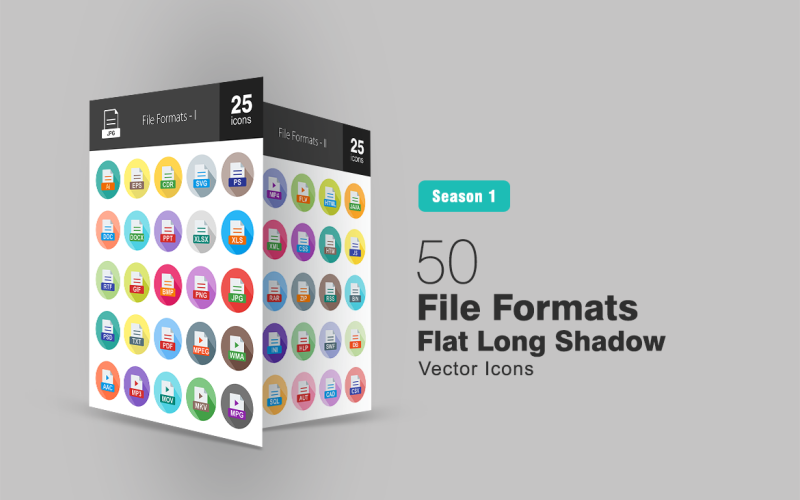 Set di icone piatte a lunga ombra di 50 formati di file