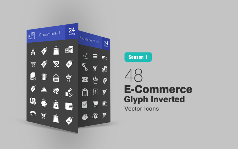 48 E-commerce Glyph Inverted Icon Set