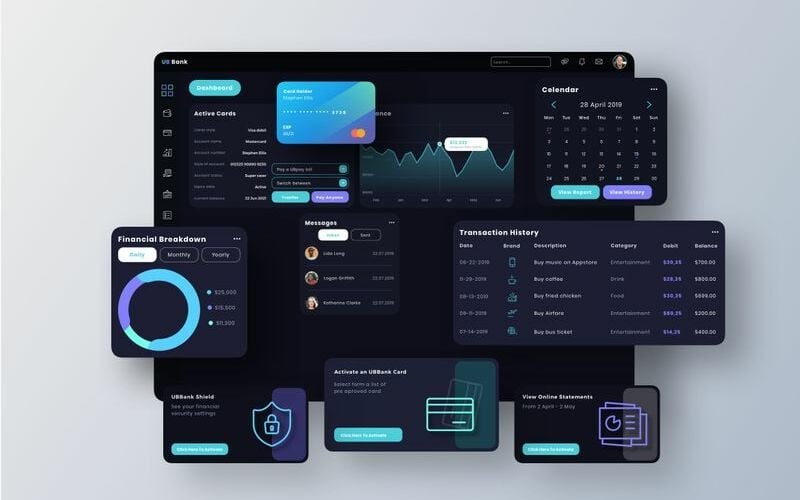 Шаблон эскиза пользовательского интерфейса панели управления UB Bank
