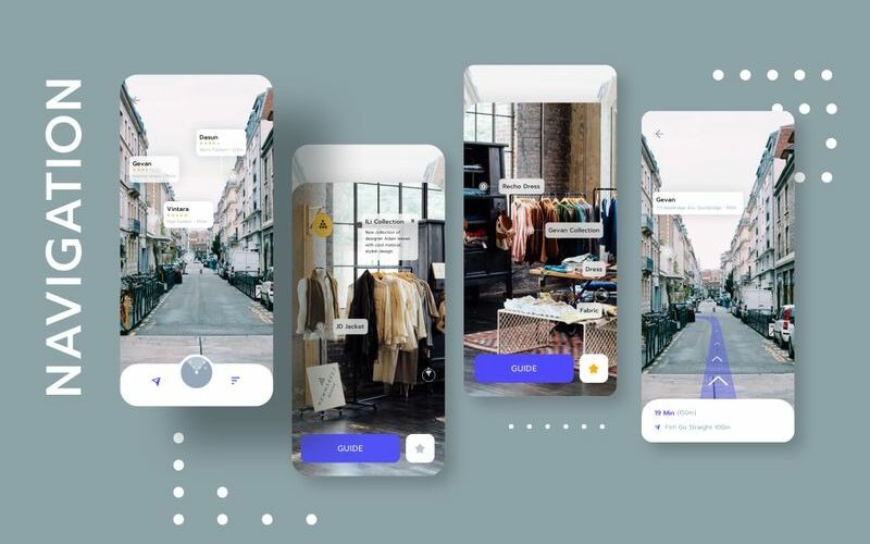 Winkelen kleding met navigatie mobiele UI schets sjabloon