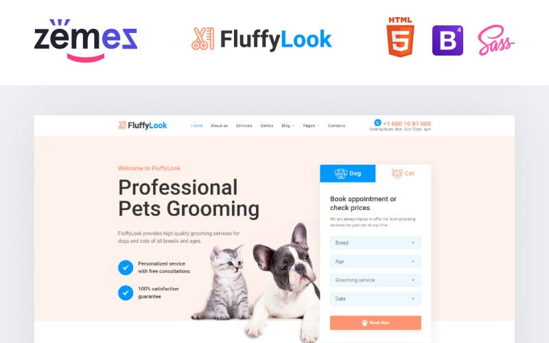 FluffyLook -宠物美容沙龙网站模板