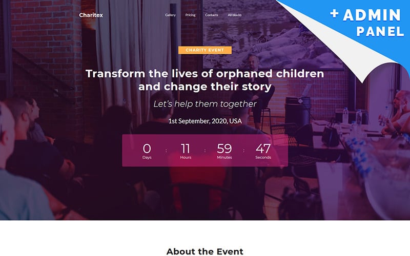 Charitex - mall för målsida för händelseplanerare