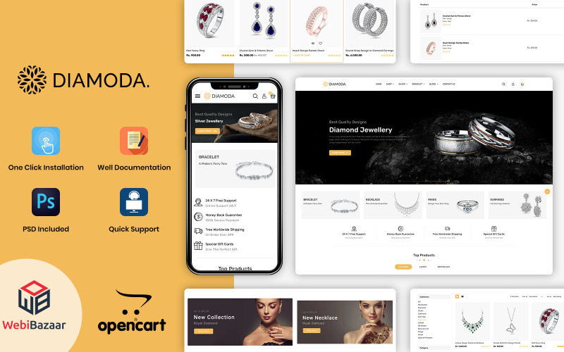 DIAMODA - šablona OpenCart obchodu reagující na klenoty