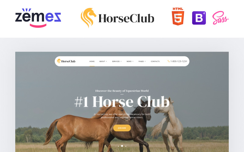 HorseClub - Elegante dieren HTML-websitesjabloon met meerdere pagina's