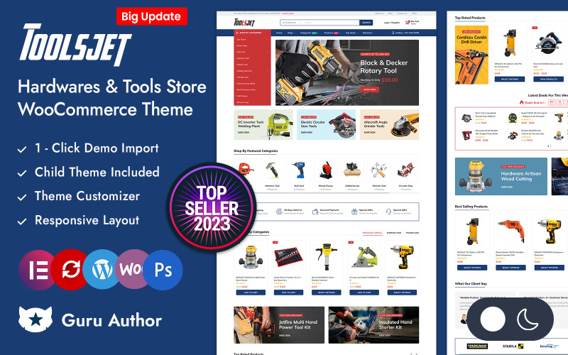 Toolsjet — Магазин оборудования и инструментов Адаптивная тема Elementor WooCommerce