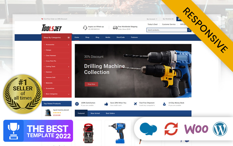 Toolsjet — responsywny motyw WooCommerce dla sklepu ze sprzętem