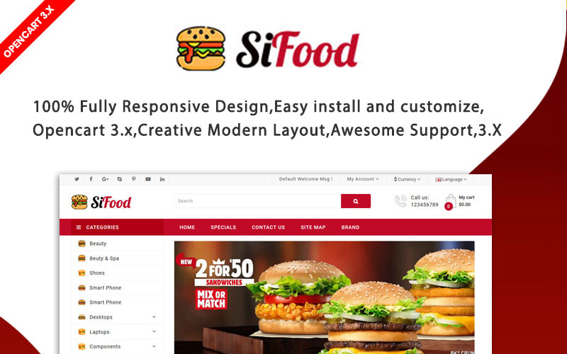 SiFood Restaurant Multipurpose Responsive Theme OpenCart Template