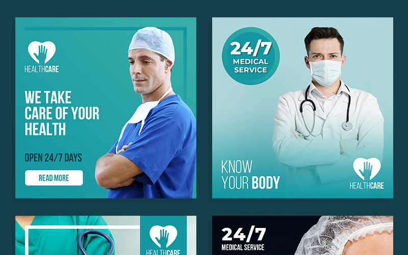 医疗保健发布布局设置的社交媒体模板