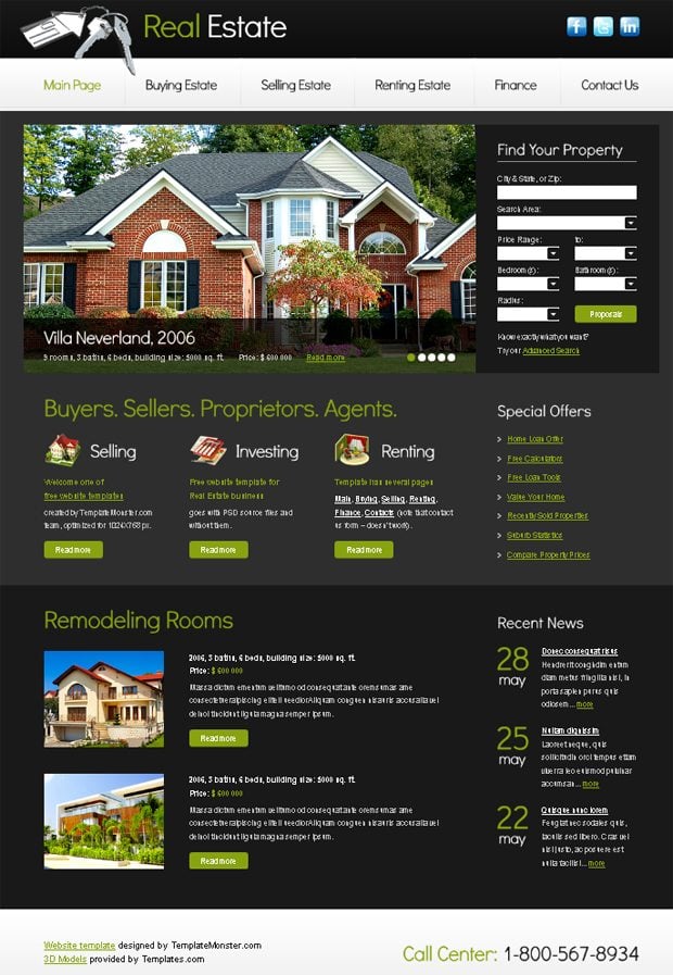 Free Website Template with Slideshow for Real Estate ...