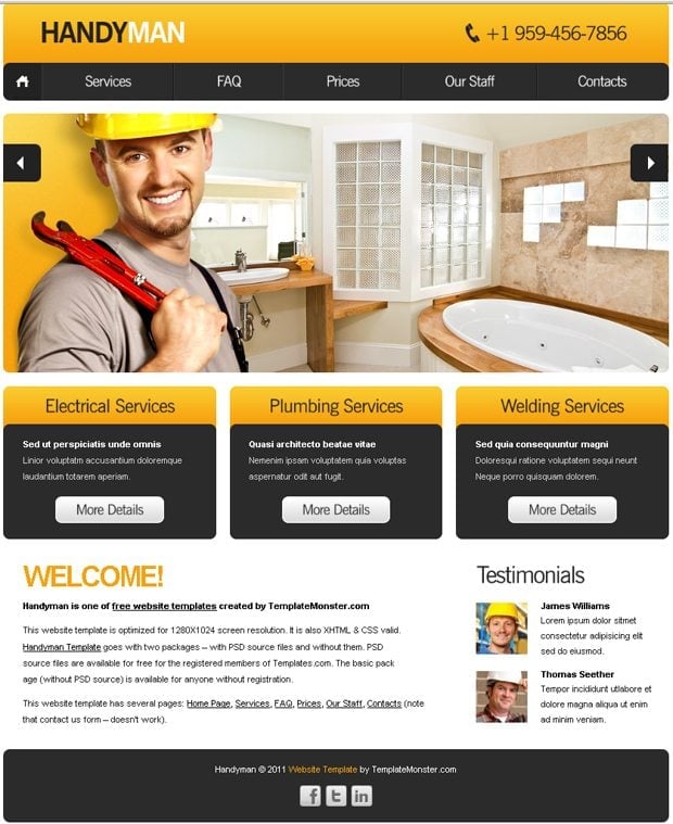 Free Website Template with Slideshow for Maintenance Business MonsterPost