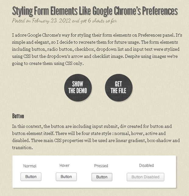 from elements like google chrome preferences