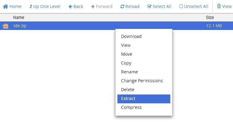 extract zip in Cpanel