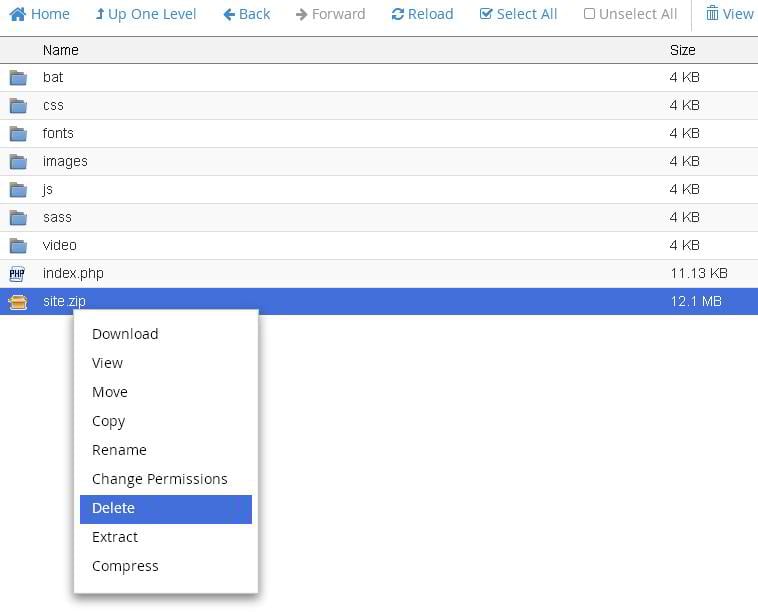 delete files from hosting