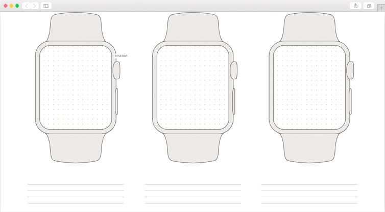Dribbble | Modèle de wireframe gratuit pour Apple Watch - Imprimable
