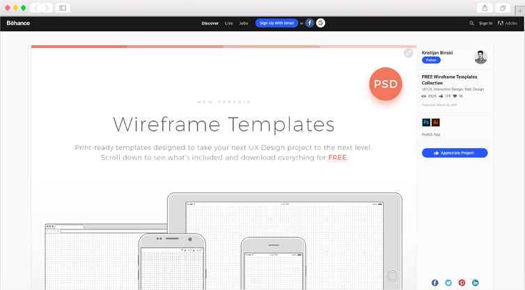 Behance | FREE Wireframe Templates Collection