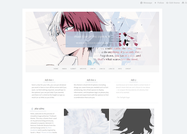 101 Free Tumblr Themes To Jump On Stylish Blog Earance Fireheart Is An Anime Style Tumblr Theme Its Default Color Scheme Was Designed Around Todoroki Shouto Hero Choose The Most Convenient
