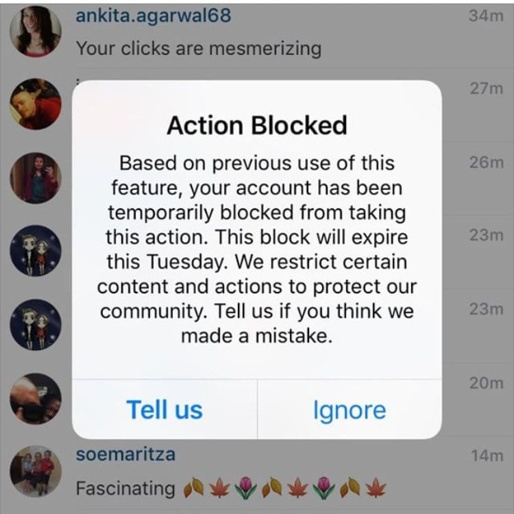 Instagram cant follow blocked