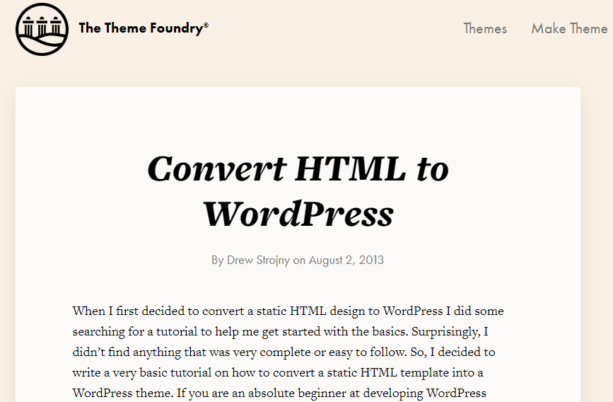 Convert HTML to WordPress