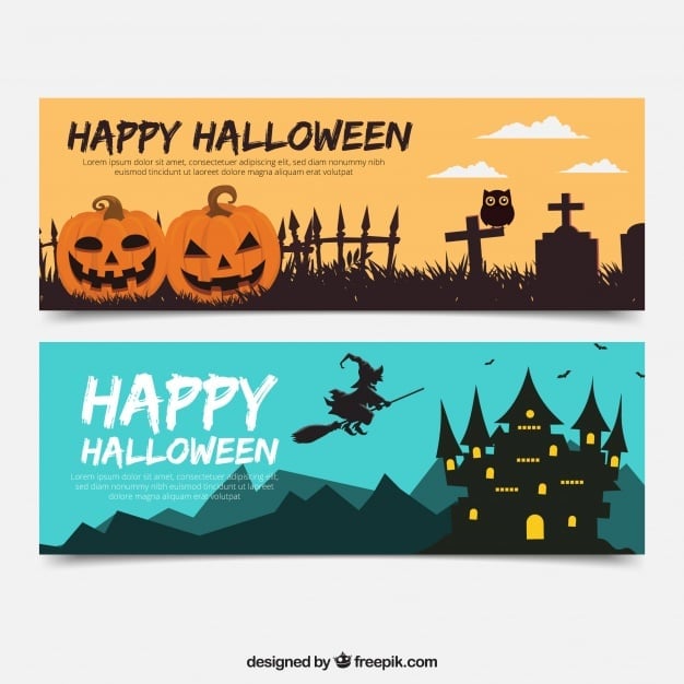 Modern pack of flat haloween banners