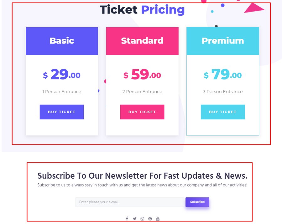 pricing table and subscription form