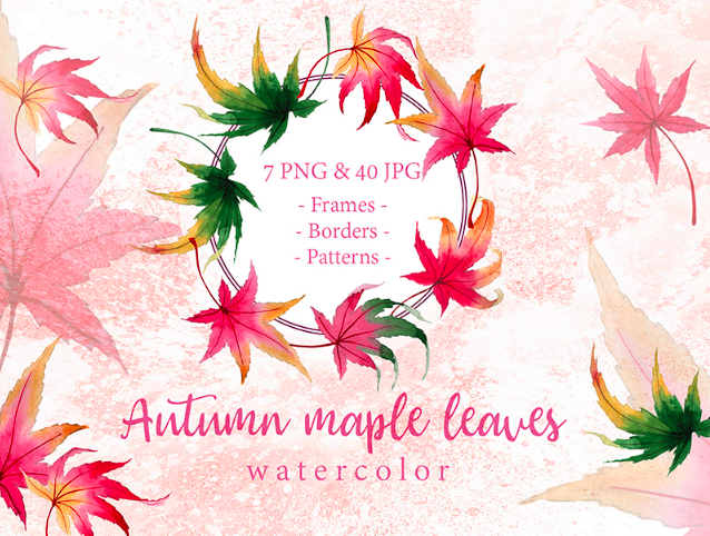 Autumn Maple Leaves PNG Watercolor Creative Set Illustration