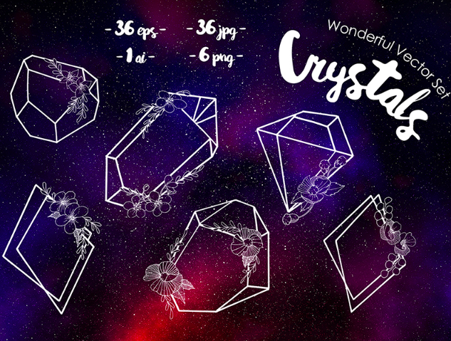 Crystals Wonderful Vector Set Illustration