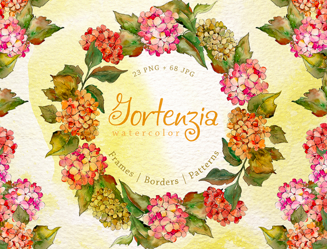 Gortenzia PNG Watercolor Flower Creative Set Illustration