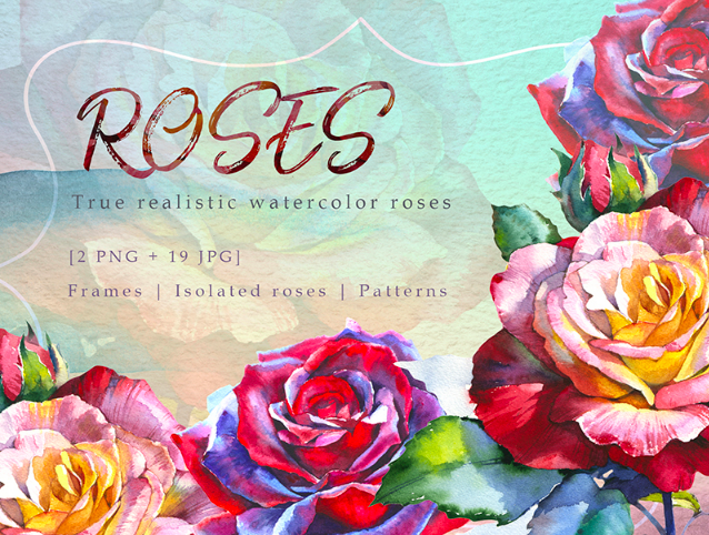 Realistic Watercolor Red Roses PNG Set Illustration
