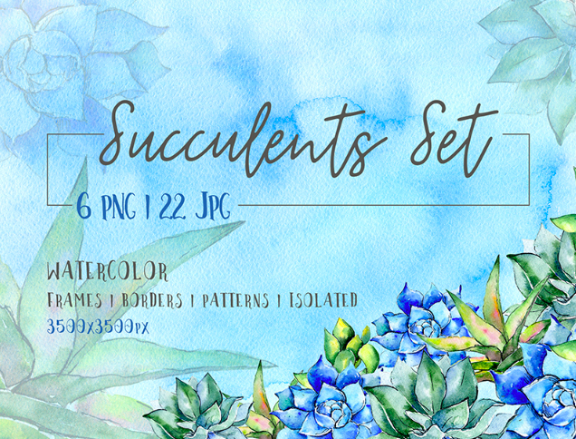 Succulent Blue Tropical Plant PNG Set Illustration