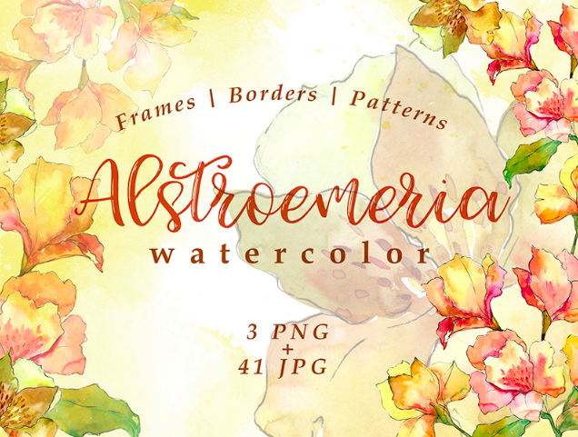 Watercolor Yellow Alstroemeria Flower PNG Set Illustration