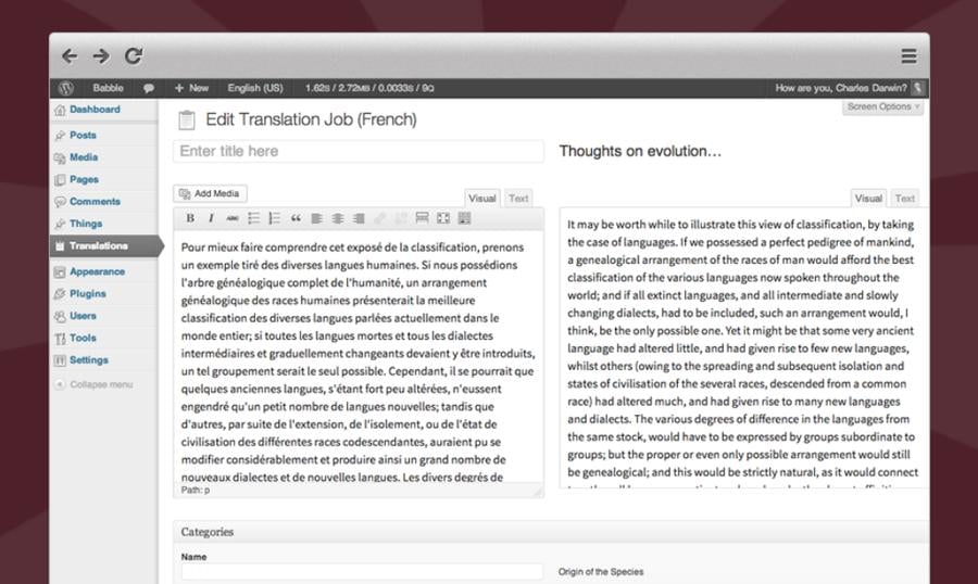 Babble plugin showing texts side by side