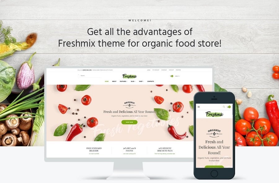 Freshmix - Organic nourriture Online Store Thème WooCommerce Elementor