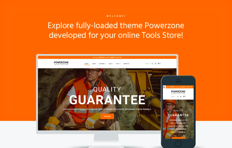 PowerZone - Tools Store Thème WooCommerce Elementor