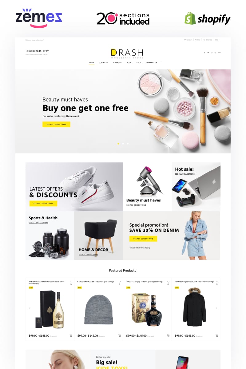"Drash - Shopify Wholesale eCommerce Template" Responsive Shopify Thema №100097