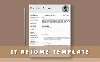 IT Resume Template For MS Word, IT CV Template, Cirriculum Vitae for IT