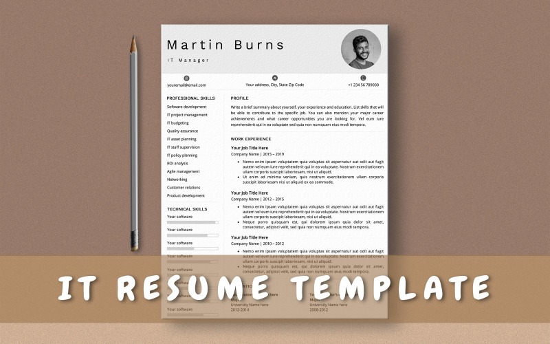 IT Resume Template For MS Word, IT CV Template, Cirriculum Vitae for IT